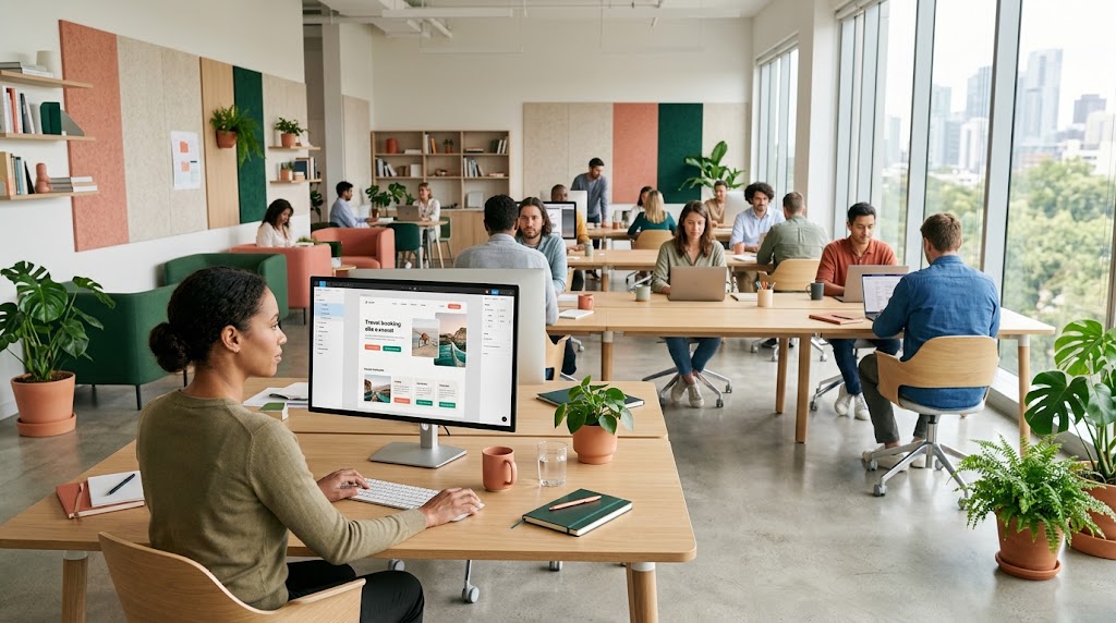 Poste de travail créatif avec une interface web élégante en cours de conception